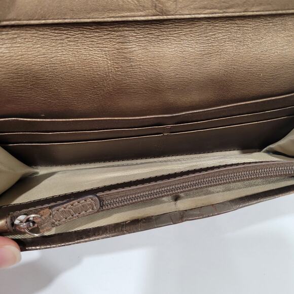 Coach Long Wallet Stripe Croc Envelope Metalic Brown Designer Large Leather - Picture 5 of 10